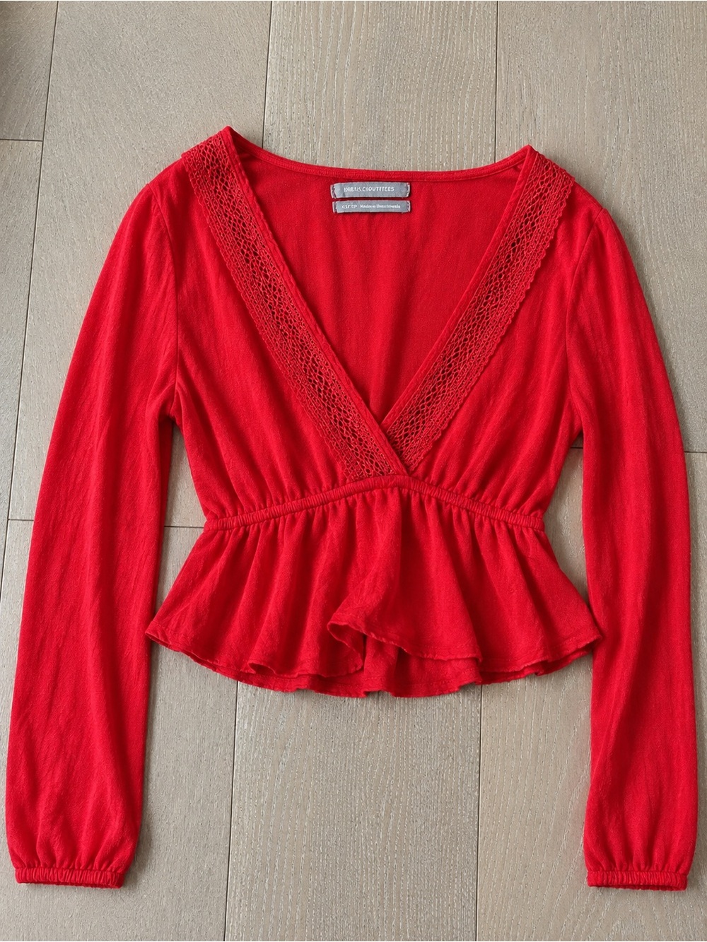 Urban Outfitters red lacy long sleeve top, size XS